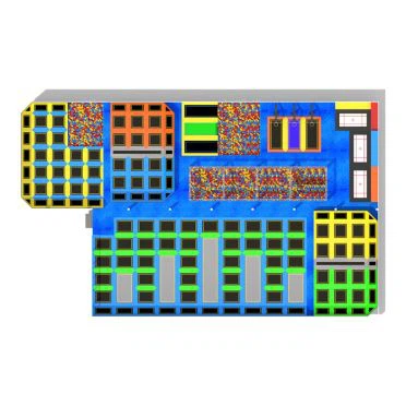 Parque de atracciones con trampolín y foso de espuma